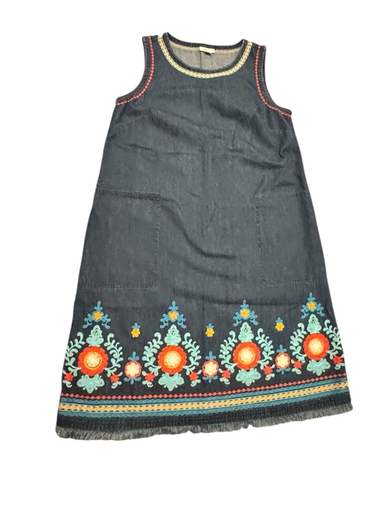 J. Jill Dresses & Skirts - J. Jill Denim Dress Small Blue Floral Embroidered Fringe Hem Sleeveless Cotton